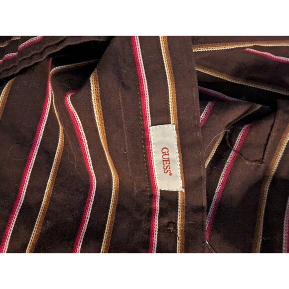 Guess by Marciano Men's Size Small Brown Striped 100% Cotton Button Front Shirt - Picture 5 of 6